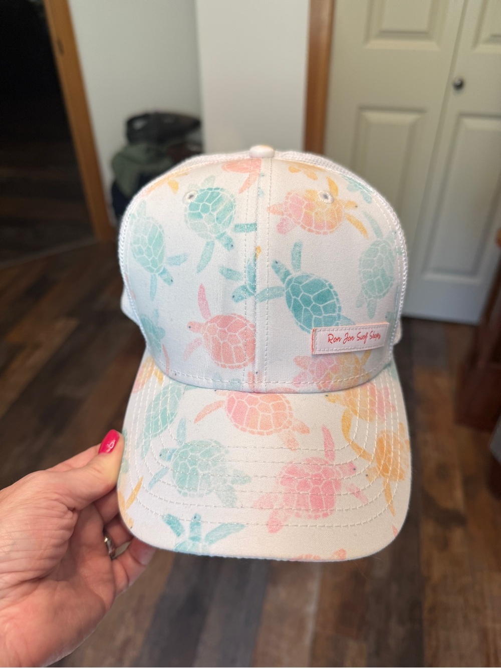 Ron Jon Pastel Sea Turtle Trucker Hat - White with Mint, Peach & Yellow